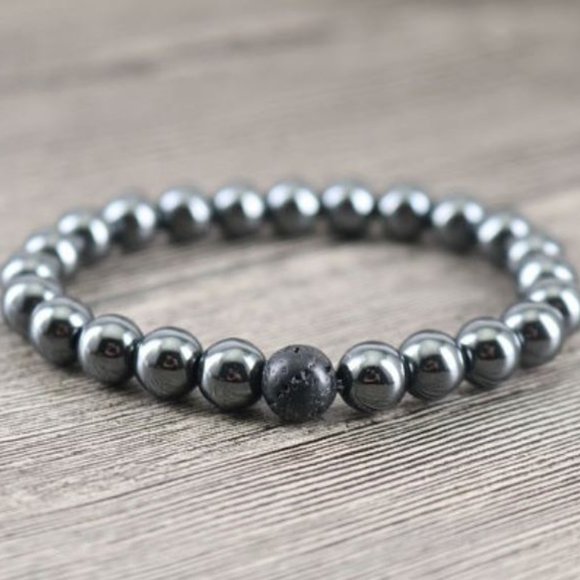 8mm Hematite Black Lava Rock Stackable Protection Beaded Stretch Bracelet - Picture 2 of 7